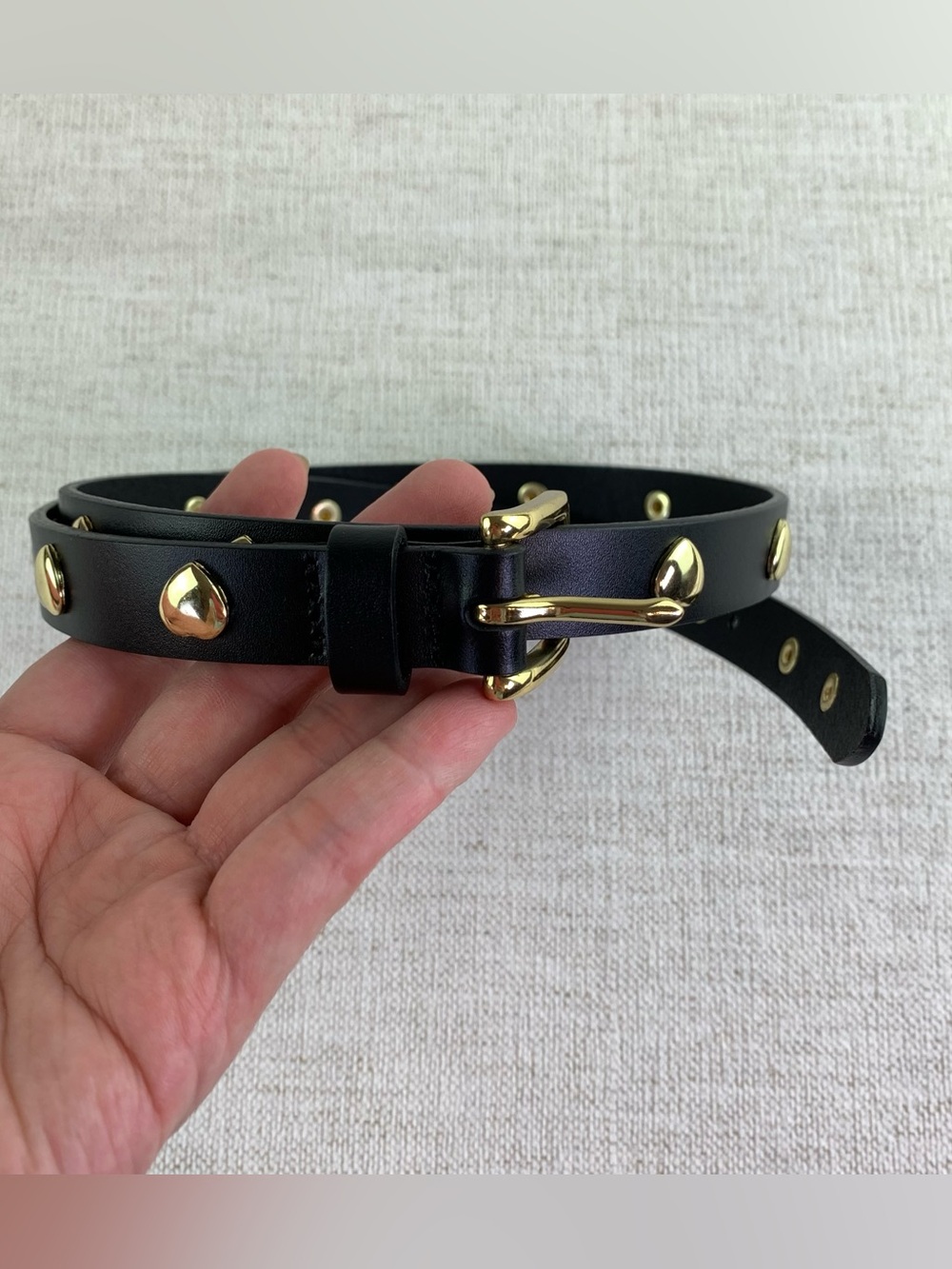 Crewcuts‎ Girls' heart-stud belt in leather black and gold